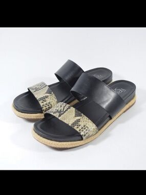 Franco Sarto Babs Slide Sandals Black Snakeskin Double Strap Espadrille
